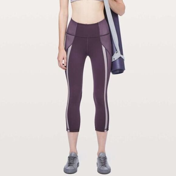 LULULEMON Power Lines Crop 21" Sz 6 Cyber Dark Chrome - Picture 2 of 8